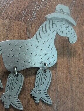 Vintage JJ Jonette Silver Articulated Horse Cowboy Hat & Boots. Cute!